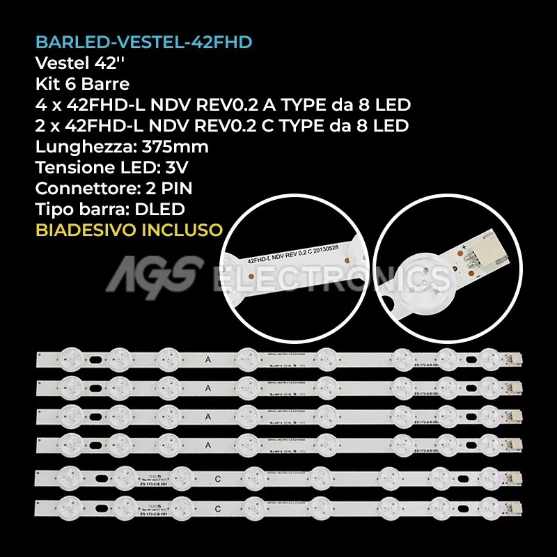 kit 6 barre LED retroilluminazione per Hitachi 42 pollici modello 42HXT42U