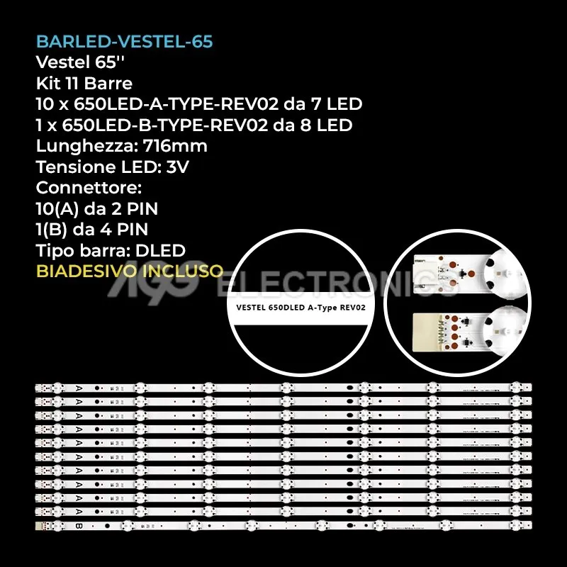 kit 11 barre LED retroilluminazione per Techwood 65 pollici modello 65A05USB