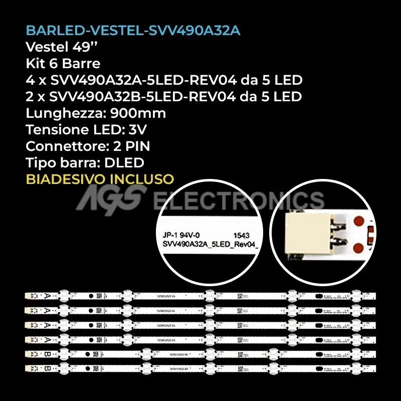 kit 6 barre LED retroilluminazione per Jvc 49 pollici modello LT49C770
