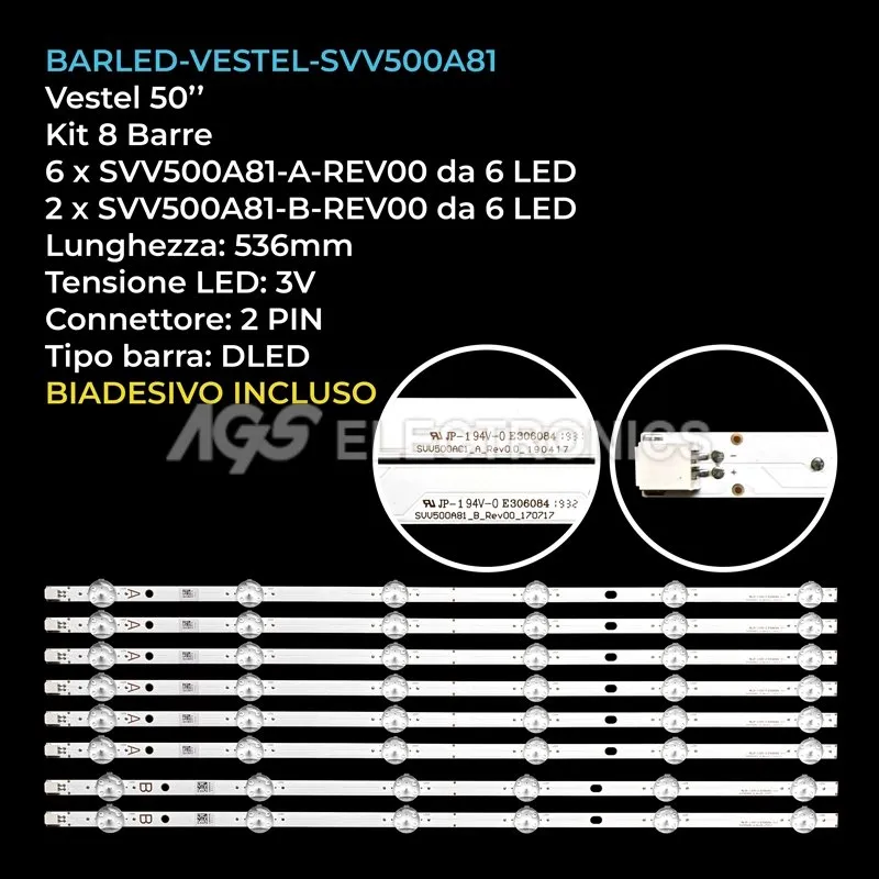 kit 8 barre LED retroilluminazione per Panasonic 50 pollici modello TX50GX550
