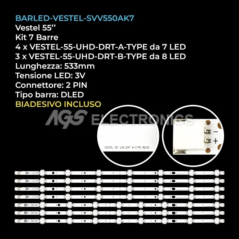 kit 7 barre LED retroilluminazione per Telefunken 55 pollici modello 10112424