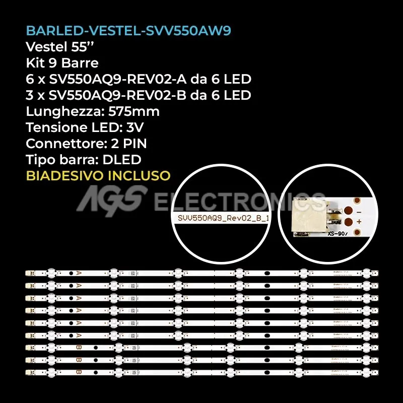 kit 9 barre LED retroilluminazione per Toshiba 55 pollici modello 55V6863DB